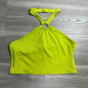 Garage Green Halter Top with Button Closure and Ring Detail